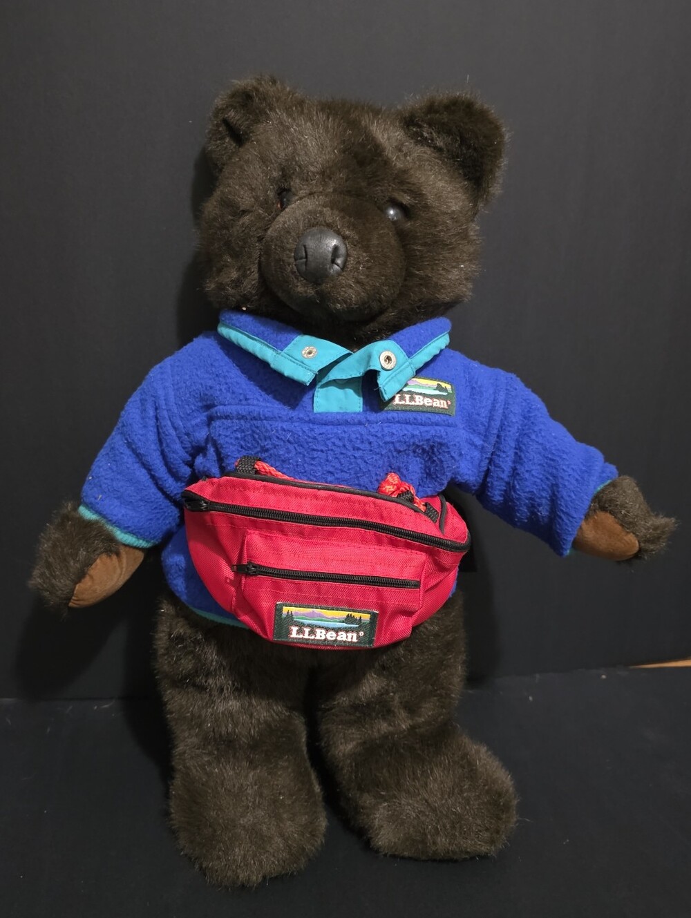Vtg 80s L.L. Bean 17" Brown Bear Plush With Fleece Jacket & Fanny Pack
